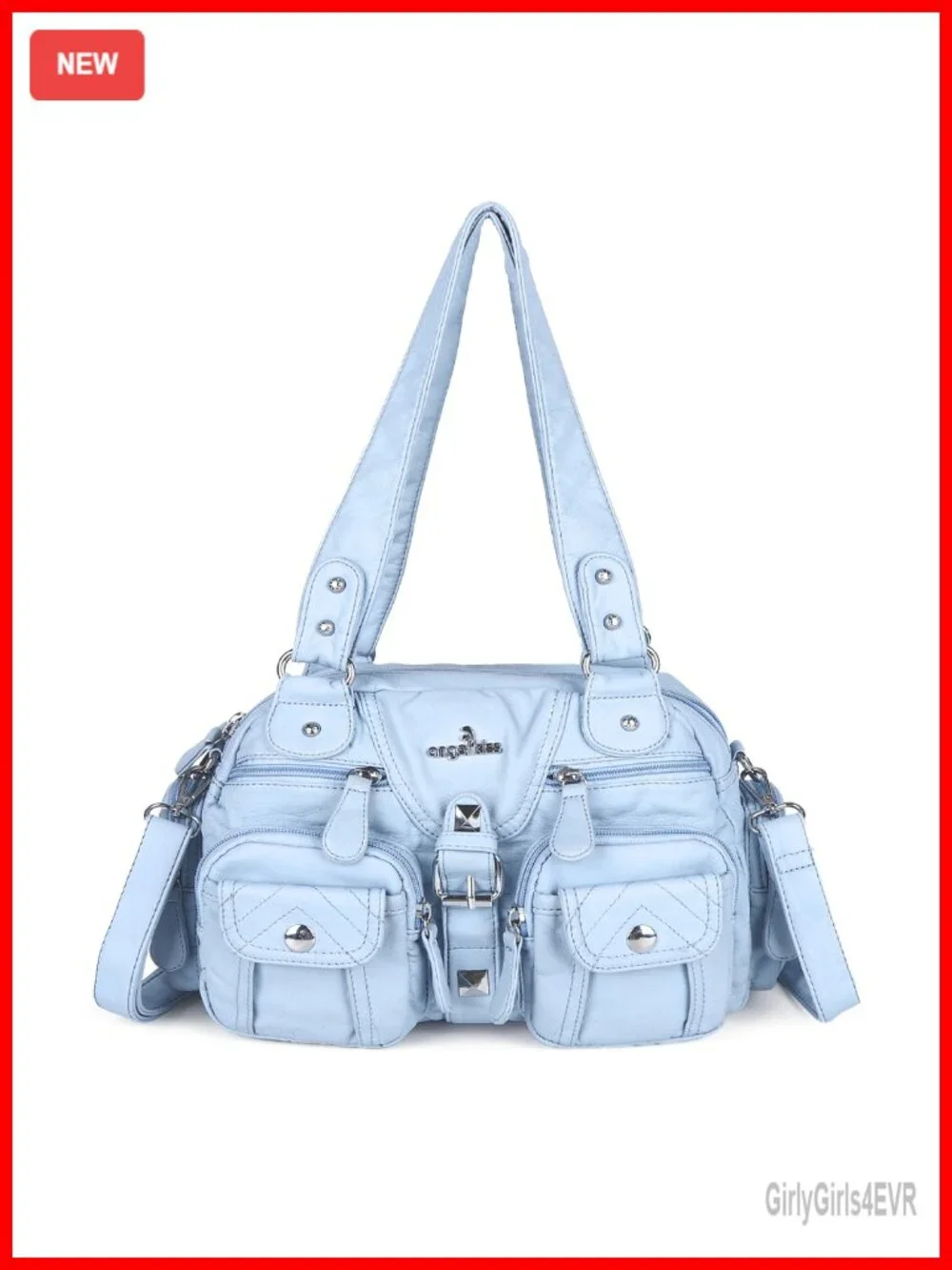 Washed PU Leather Hobo Crossbody Bag Multipocket Removable Strap Shoulder